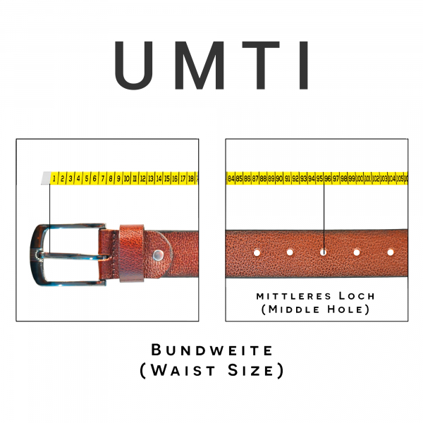UMTI® Gürtel Herren Ledergürtel aus Büffelleder für Männer 25- (36A) Jeans Echtleder 35mm breit kürzbar Neu